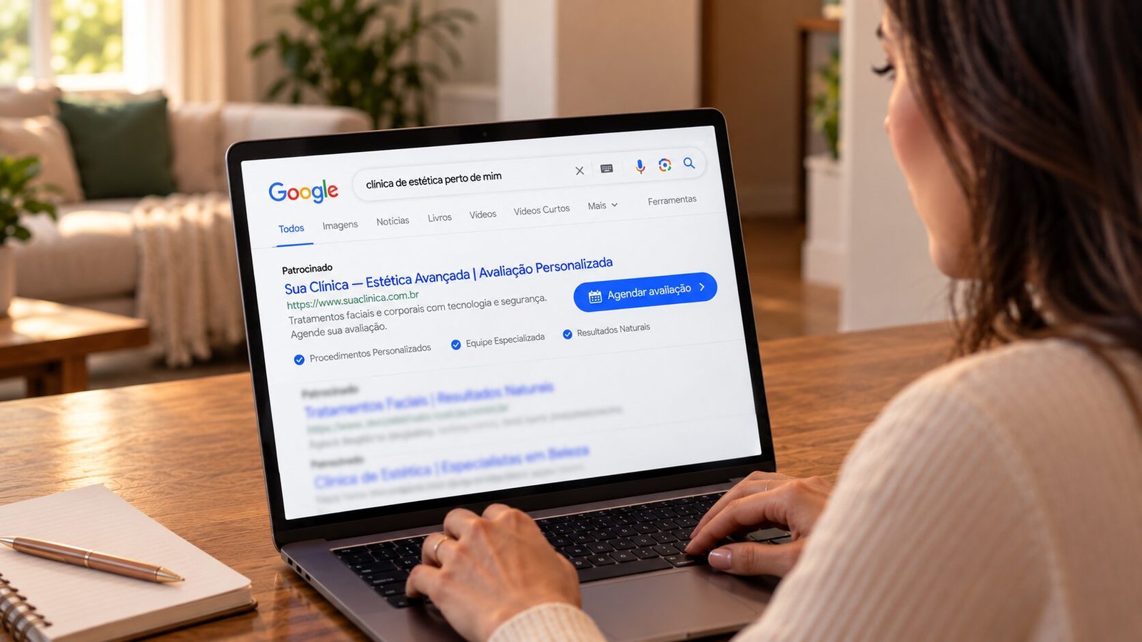 Anúncio de clínica aparecendo na busca do Google